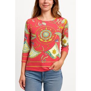 J McLaughlin Size XS Nautical Chain Print Top Pink Blue Gold Catalina Cloth